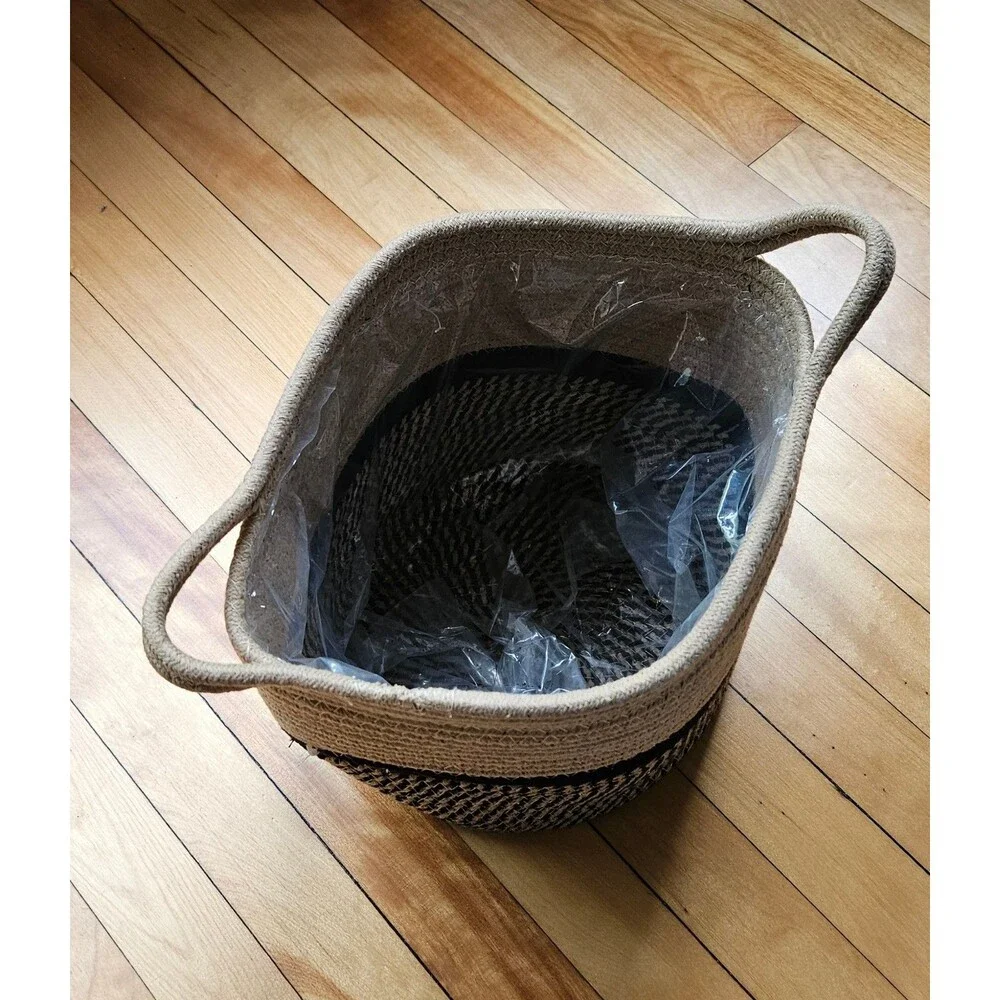 Modern Woven Cotton Rope Plant Basket / Storage Bin with Plastic Liner (10